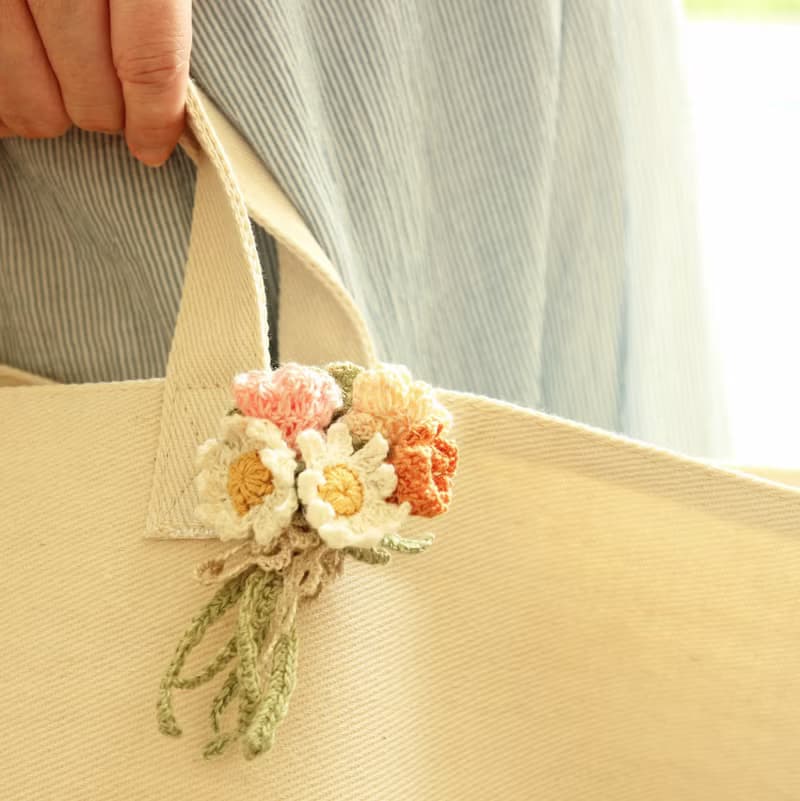 小雛菊豌豆花 橙/紫色 花束胸針 日本麻線編織 伴娘襟花 生日禮物