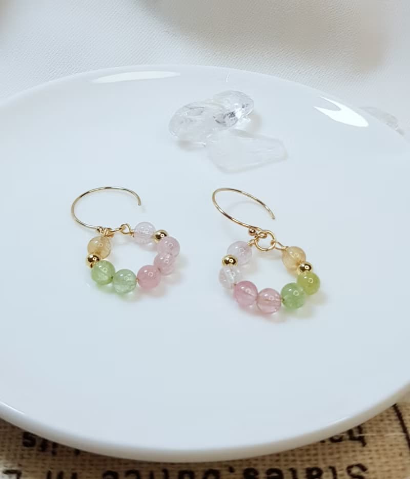 【開運禮物】幸運花圈 糖果彩虹碧璽耳環/可改耳夾
