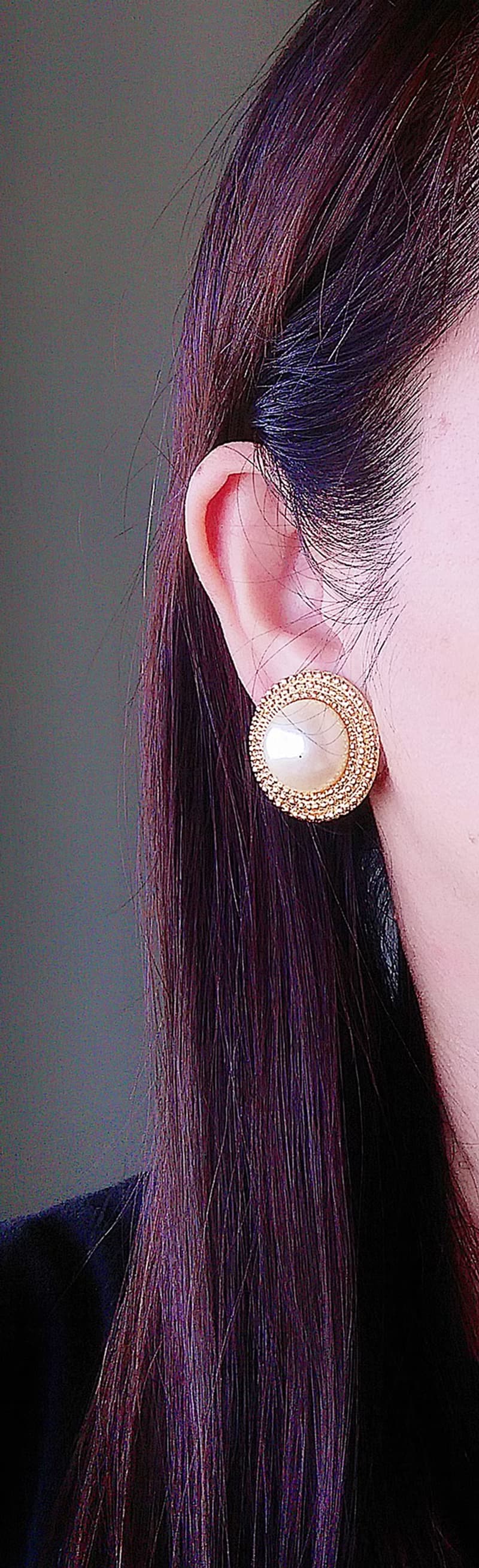 【西洋古董飾品 】金色調  優雅仿珠 金繩紋 夾式耳環