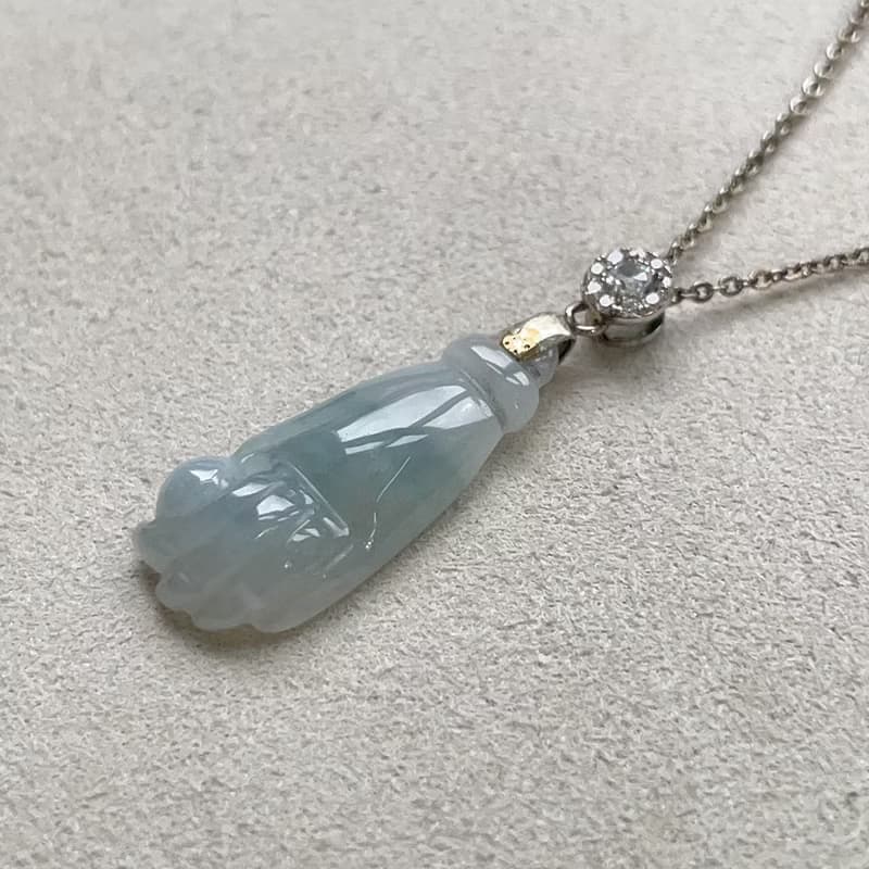 冰種飄藍花翡翠佛手 925純銀墜頭 | 天然緬甸玉翡翠A貨
