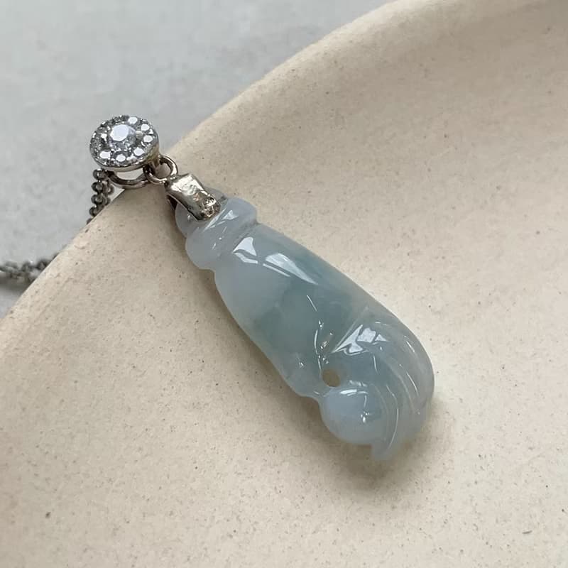 冰種飄藍花翡翠佛手 925純銀墜頭 | 天然緬甸玉翡翠A貨