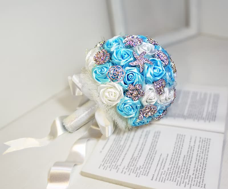 珠寶捧花-沁涼海灘藍 手工 珍珠緞帶水鑽花束 手捧花