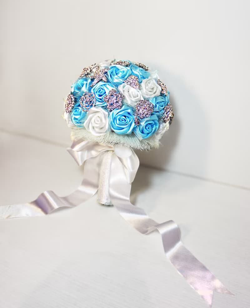 珠寶捧花-沁涼海灘藍 手工 珍珠緞帶水鑽花束 手捧花