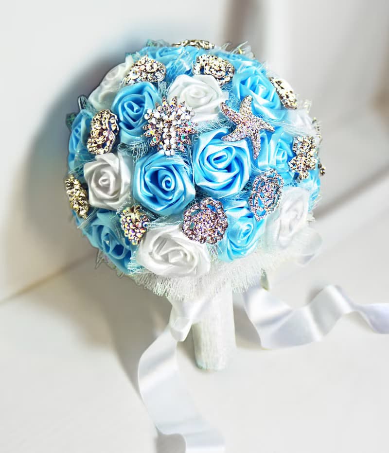 珠寶捧花-沁涼海灘藍 手工 珍珠緞帶水鑽花束 手捧花