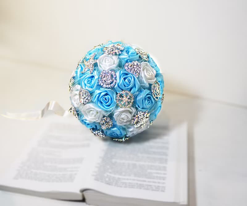 珠寶捧花-沁涼海灘藍 手工 珍珠緞帶水鑽花束 手捧花
