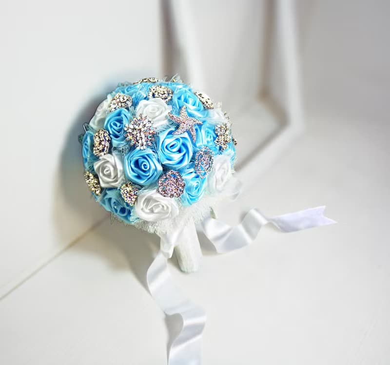 珠寶捧花-沁涼海灘藍 手工 珍珠緞帶水鑽花束 手捧花