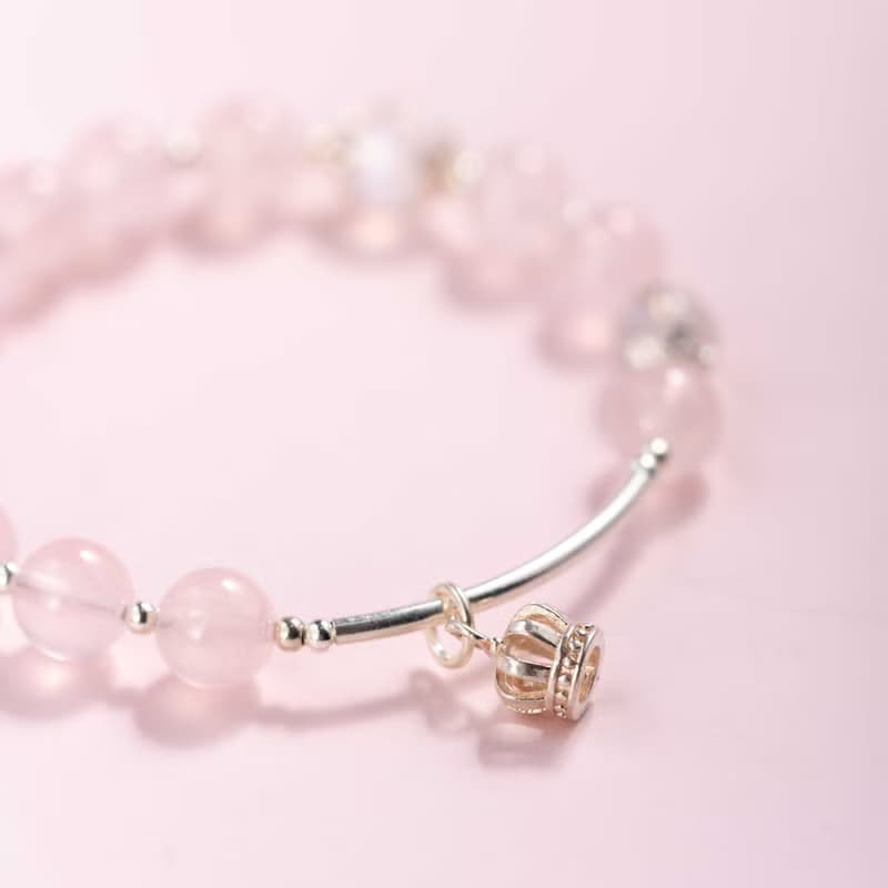 粉水晶月光石拉長石925純銀手鍊 | 天然水晶手鍊禮物