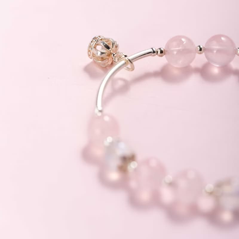 粉水晶月光石拉長石925純銀手鍊 | 天然水晶手鍊禮物