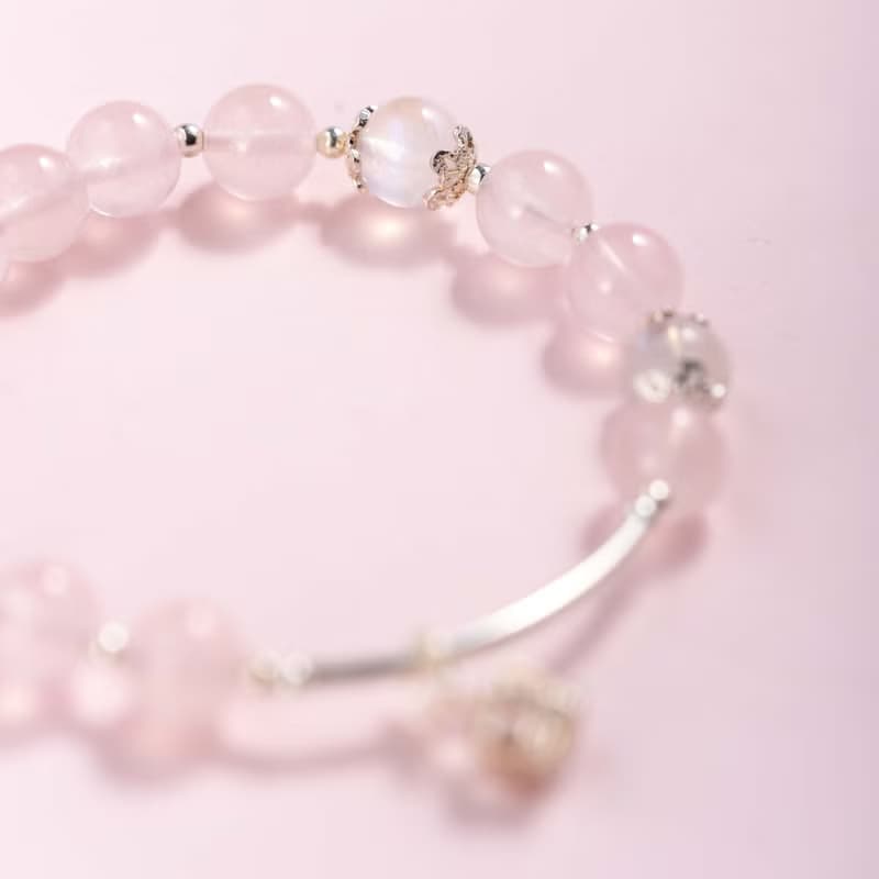 粉水晶月光石拉長石925純銀手鍊 | 天然水晶手鍊禮物