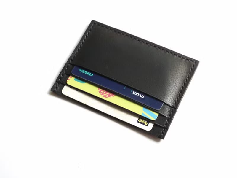 Leather Card Holder / Wallet / Card Organiser in Black Buffalo Leather