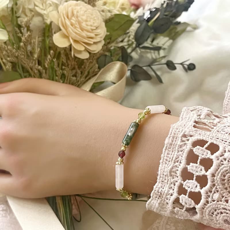 水草瑪瑙 粉晶 石榴石 橄欖石 天然水晶手鏈