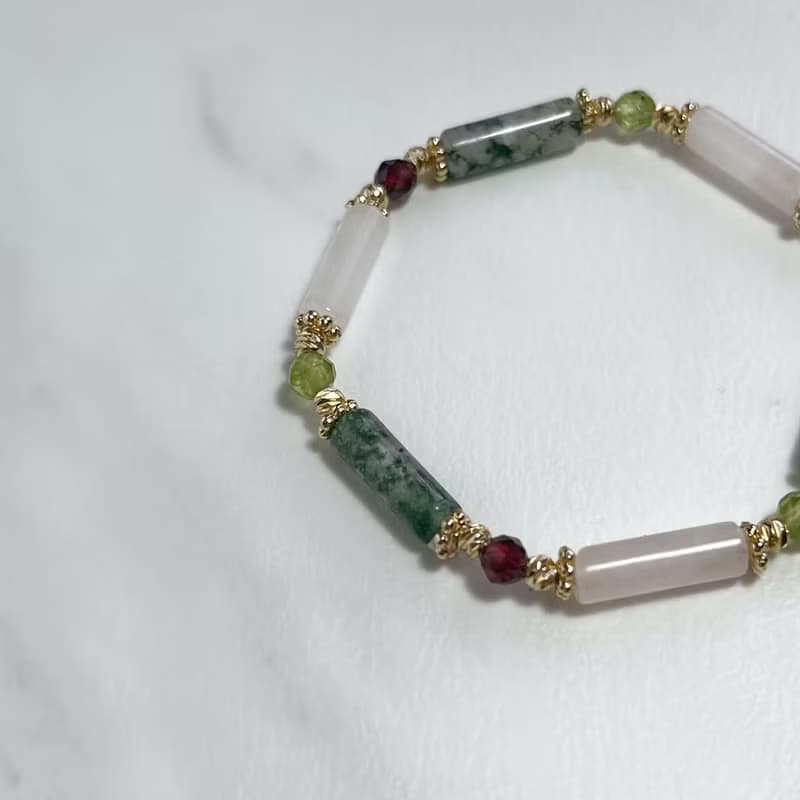 水草瑪瑙 粉晶 石榴石 橄欖石 天然水晶手鏈