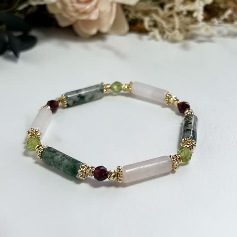 水草瑪瑙 粉晶 石榴石 橄欖石 天然水晶手鏈
