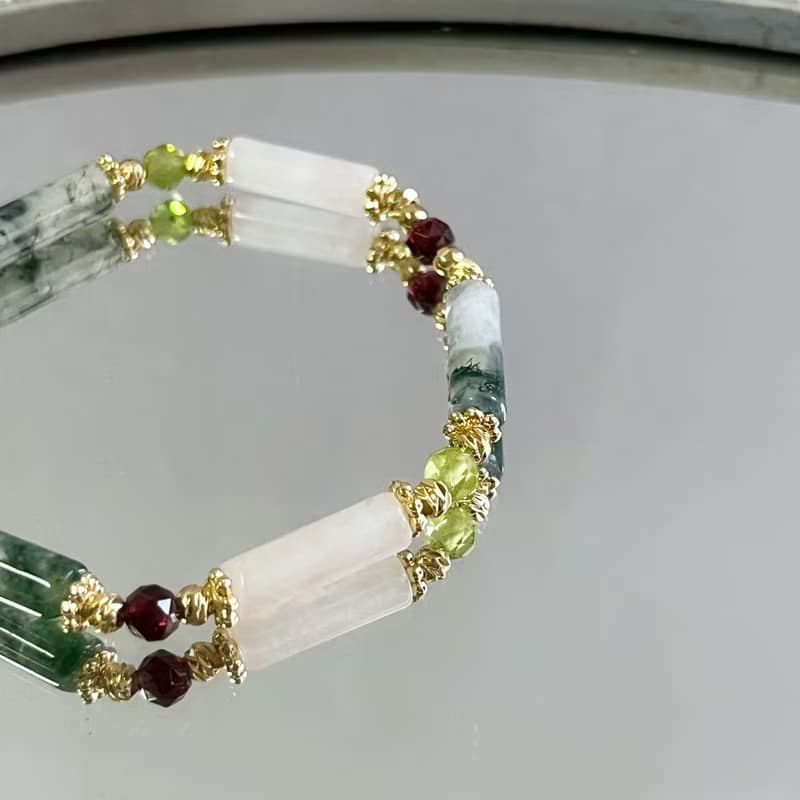 水草瑪瑙 粉晶 石榴石 橄欖石 天然水晶手鏈