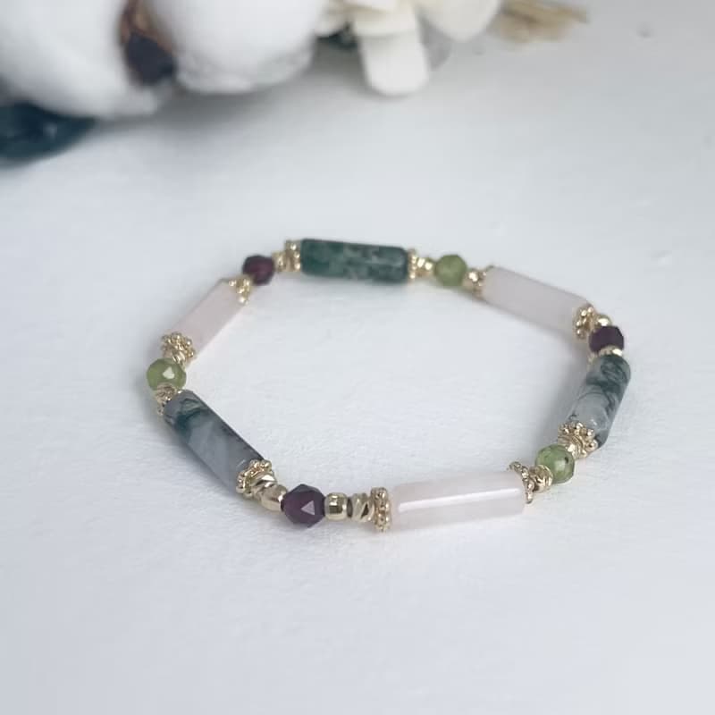 水草瑪瑙 粉晶 石榴石 橄欖石 天然水晶手鏈