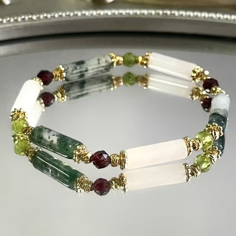 水草瑪瑙 粉晶 石榴石 橄欖石 天然水晶手鏈