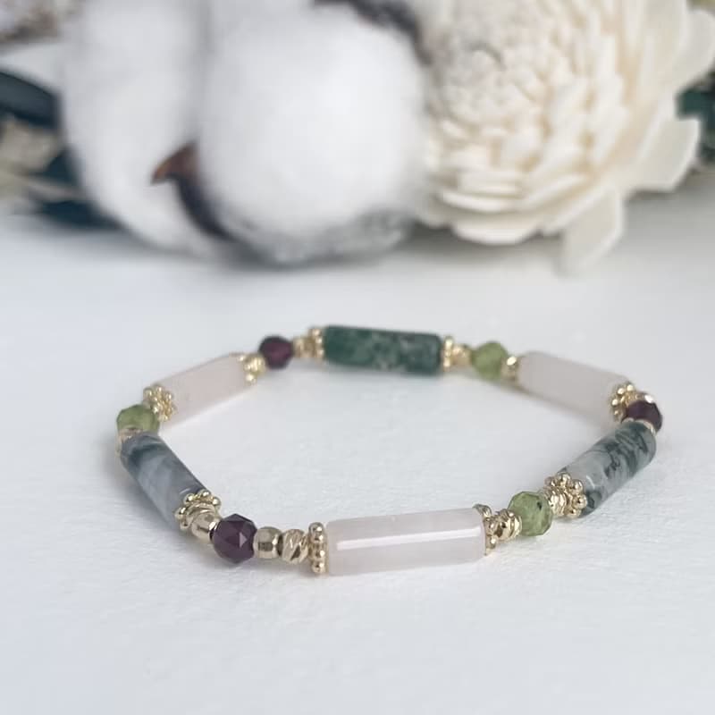 水草瑪瑙 粉晶 石榴石 橄欖石 天然水晶手鏈