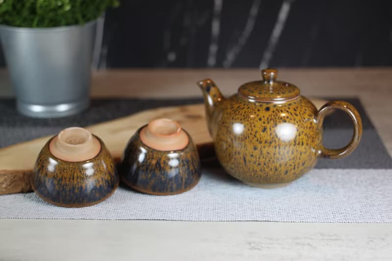 【送禮好物】240ml 豹紋 天目釉 一茶壺兩杯組 鶯歌葉敏祥作