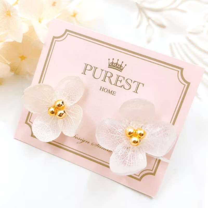 PUREST HOME 白繡球女神の不凋花(不對稱-可拆式)垂墜耳環/附禮盒