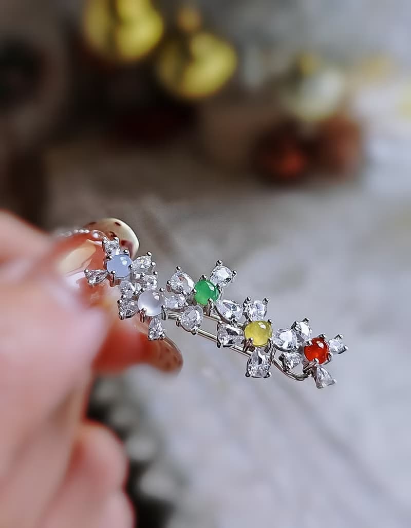 好運•補五行•招財|夢幻馬卡龍彩虹多寶|緬甸A貨翡翠純銀髮夾