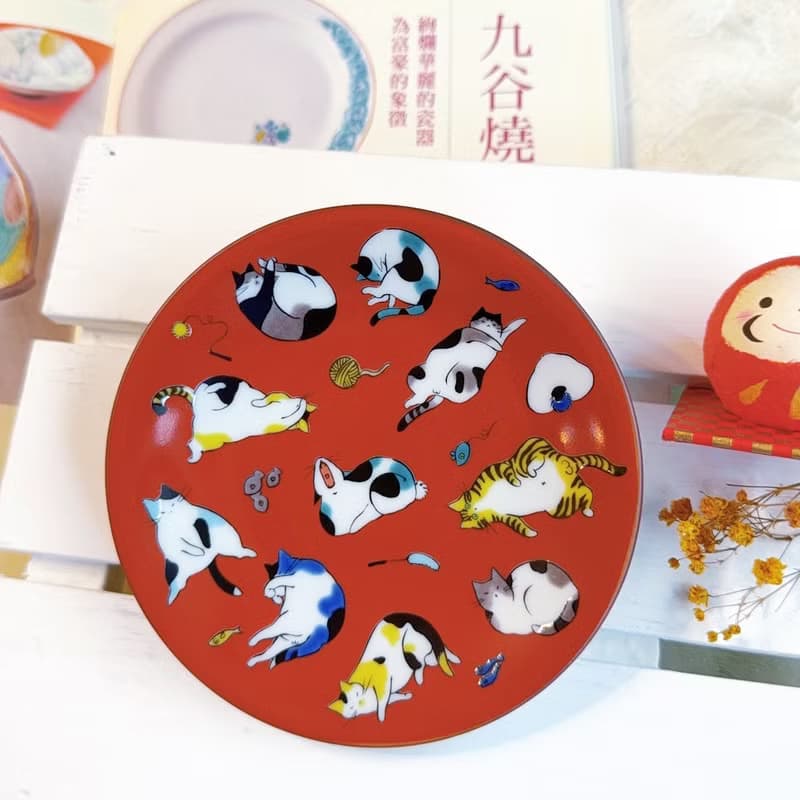 【九谷燒】青郊窯緣起小盤-貓的各種姿態