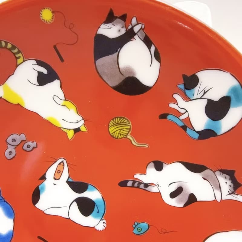 【九谷燒】青郊窯緣起小盤-貓的各種姿態