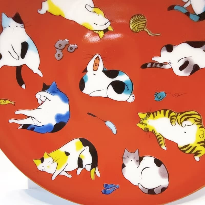 【九谷燒】青郊窯緣起小盤-貓的各種姿態