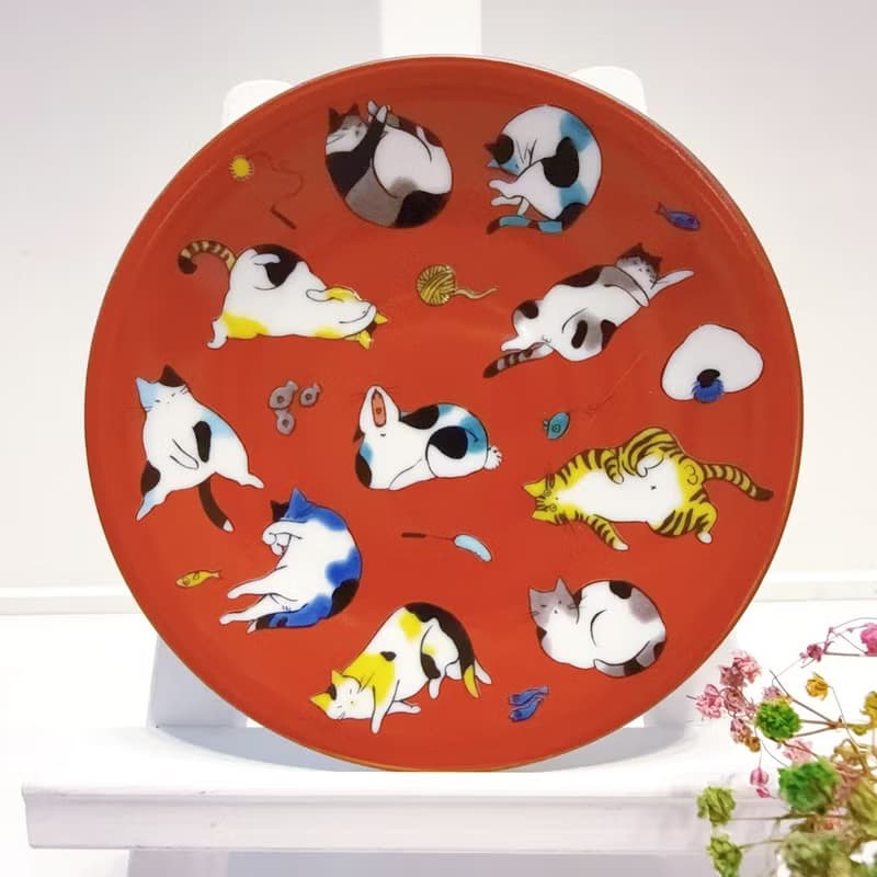 【九谷燒】青郊窯緣起小盤-貓的各種姿態