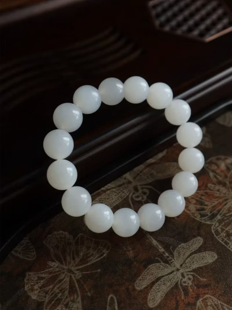 天然和田玉白玉手鏈羊脂玉手鏈肉質細膩顏色白潤冰底羊脂水頭足