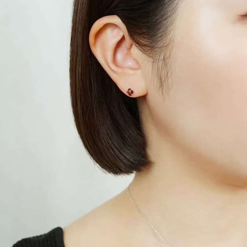 【Second Earrings】 鉑金百合切割石榴石耳環