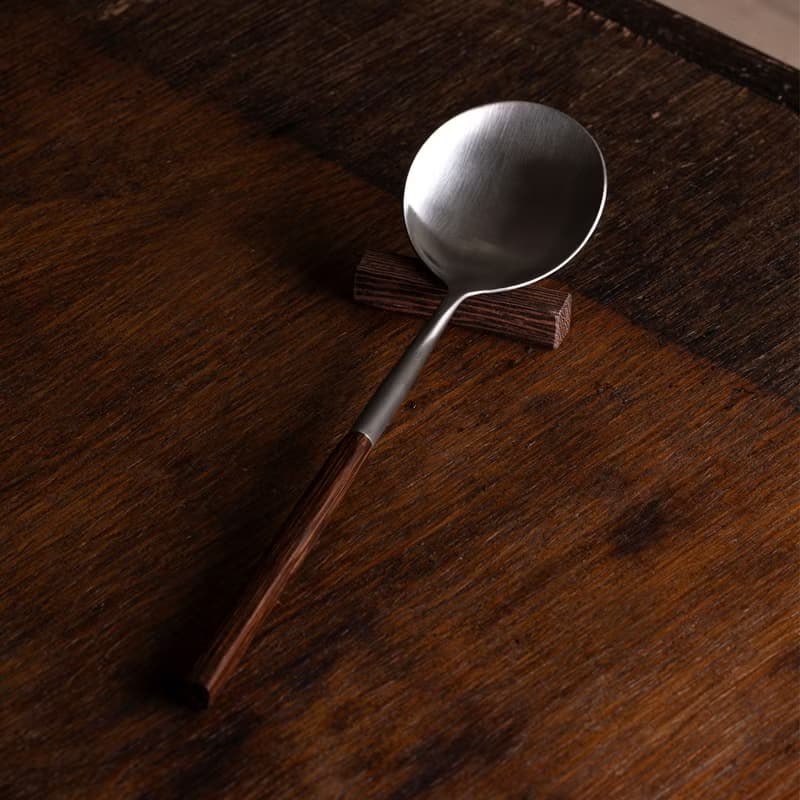 雞翅木不銹鋼湯匙(含筷架)