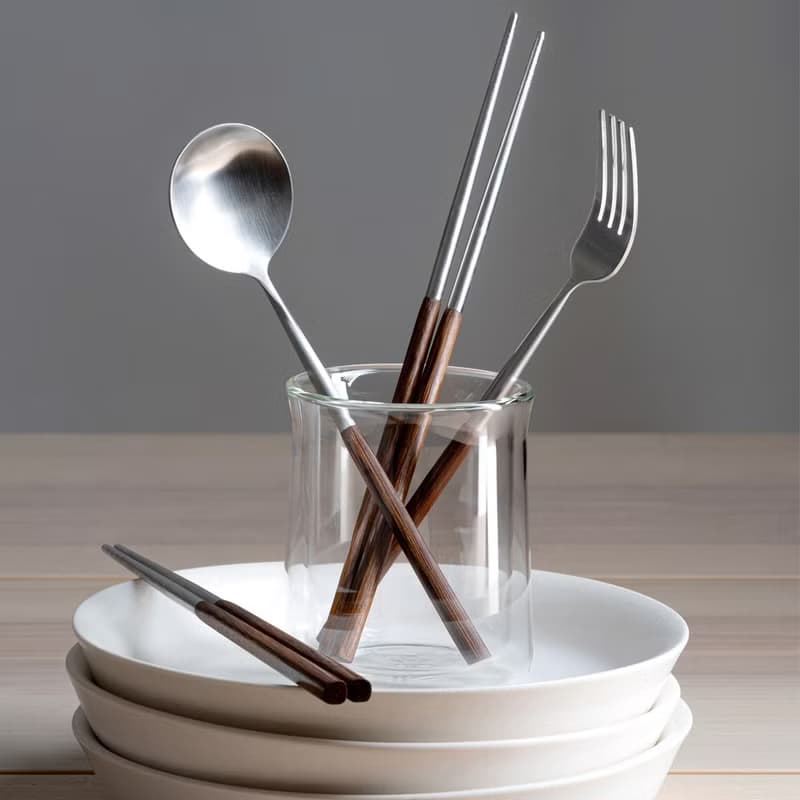 雞翅木不銹鋼湯匙(含筷架)