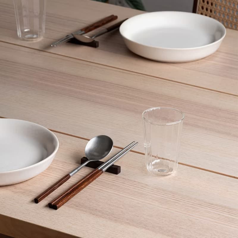 雞翅木不銹鋼湯匙(含筷架)