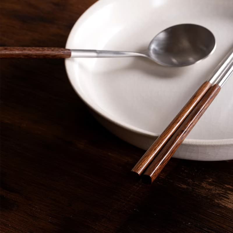 雞翅木不銹鋼湯匙(含筷架)
