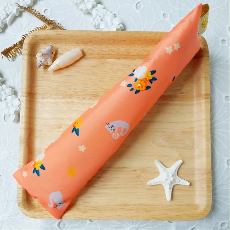 韓國亮橘色貓咪防水布拉鍊立體餐具袋