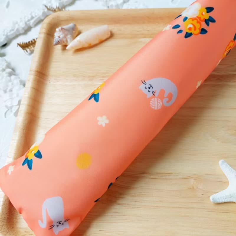 韓國亮橘色貓咪防水布拉鍊立體餐具袋