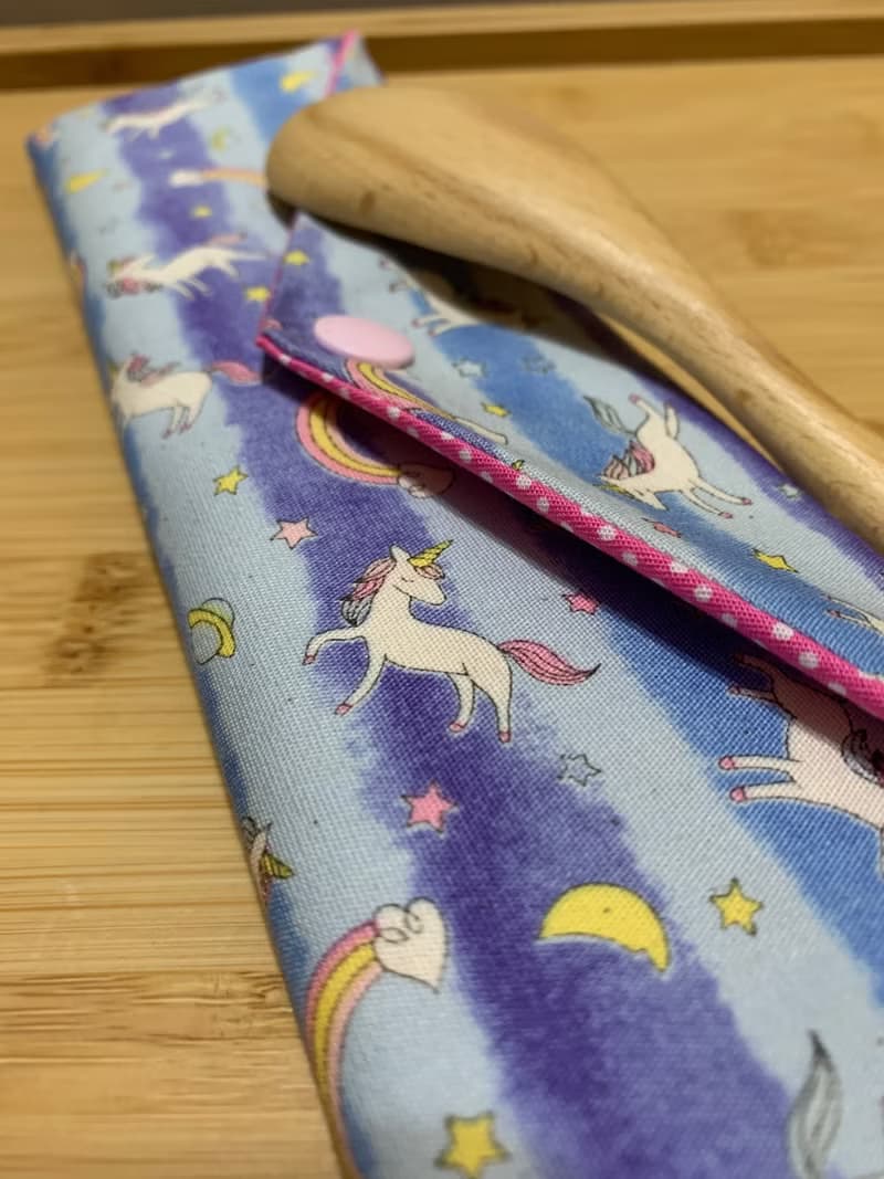 文青風環保筷袋 ~彩虹獨角馬 氣質藍 收納 手作餐具袋