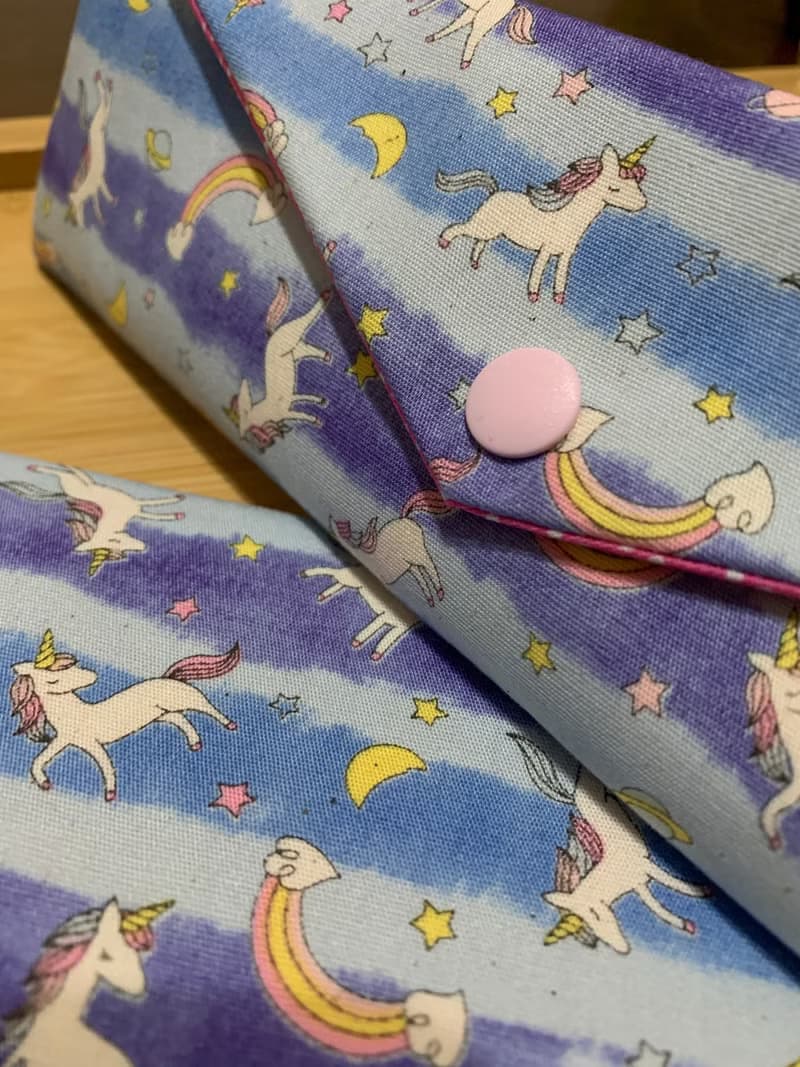 文青風環保筷袋 ~彩虹獨角馬 氣質藍 收納 手作餐具袋