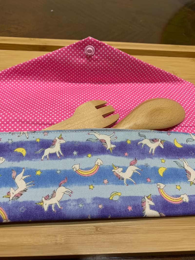 文青風環保筷袋 ~彩虹獨角馬 氣質藍 收納 手作餐具袋