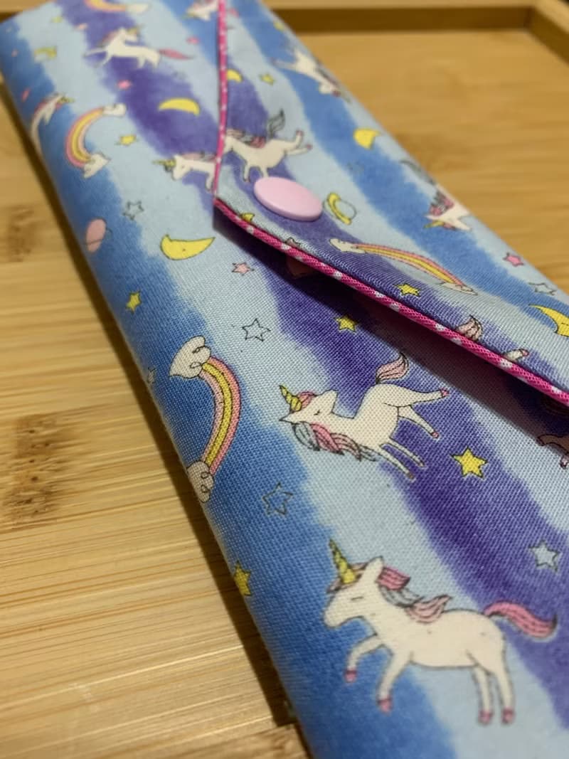 文青風環保筷袋 ~彩虹獨角馬 氣質藍 收納 手作餐具袋
