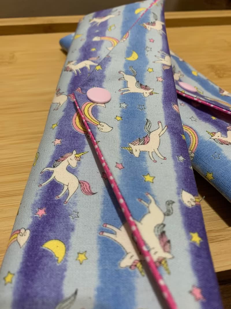 文青風環保筷袋 ~彩虹獨角馬 氣質藍 收納 手作餐具袋