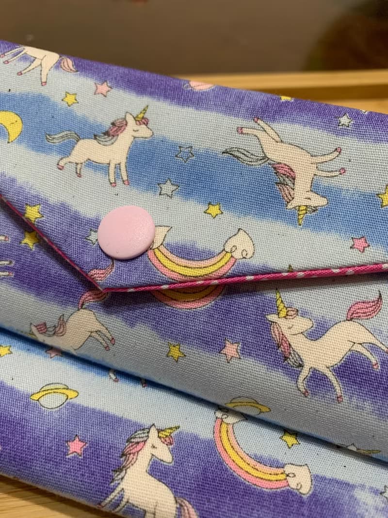 文青風環保筷袋 ~彩虹獨角馬 氣質藍 收納 手作餐具袋