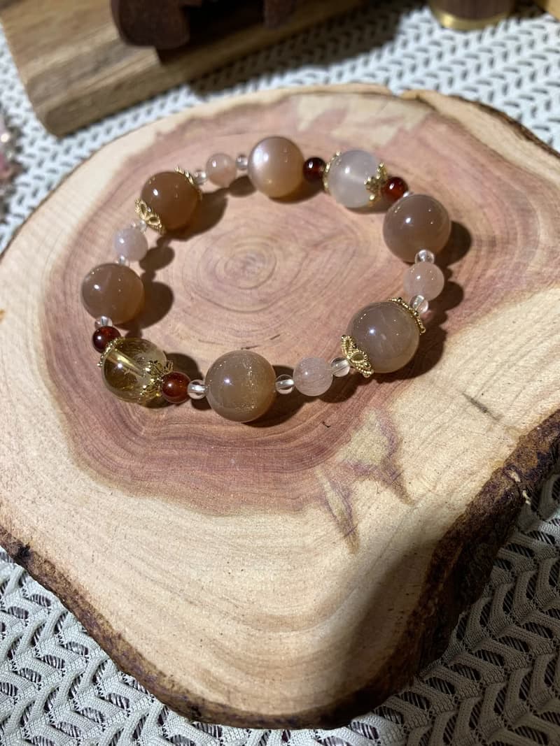 水晶能量手鍊 貝兒公主 princess Belle 橙月光 粉兔毛 月光石