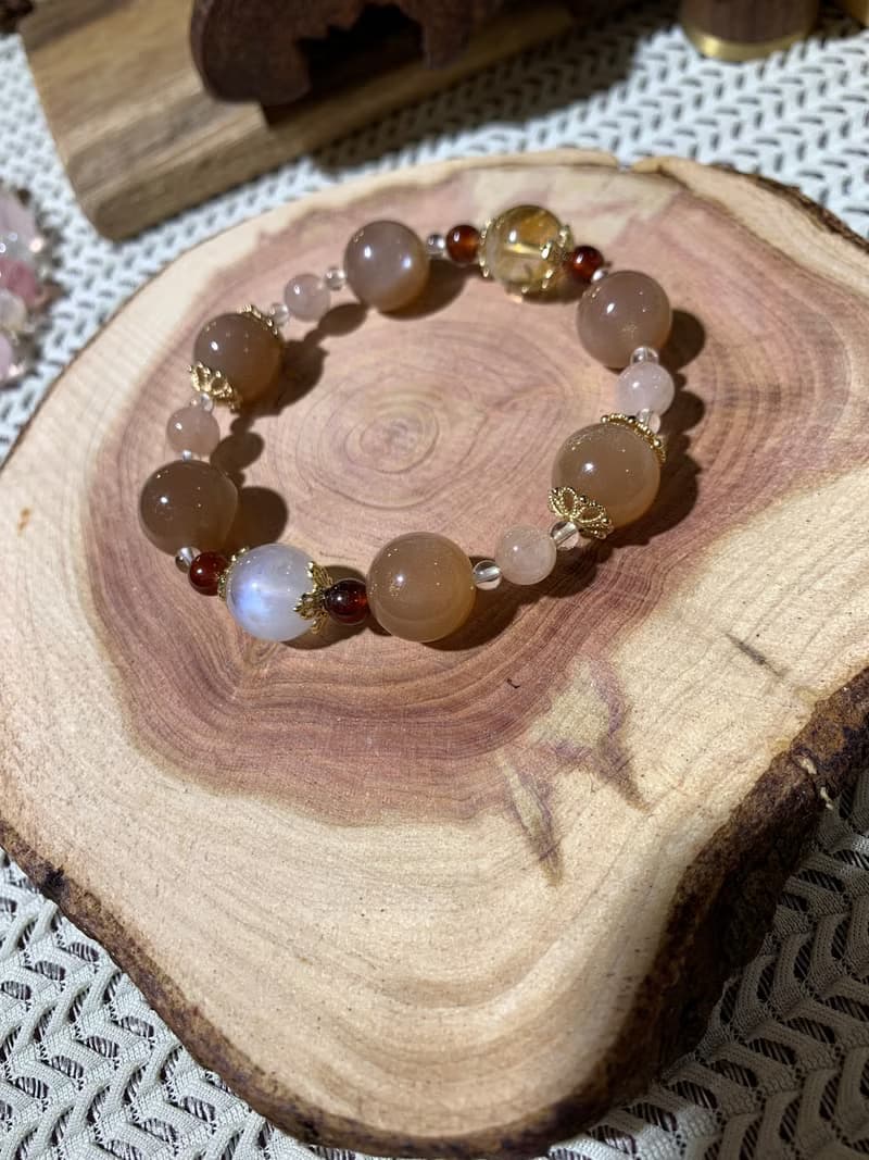 水晶能量手鍊 貝兒公主 princess Belle 橙月光 粉兔毛 月光石