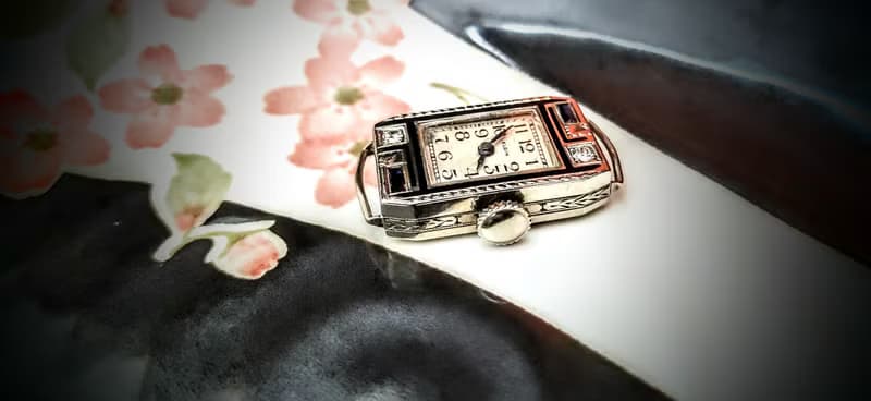 1933年 ELGIN 鍍12白K鏤刻雕花錶帶 鍍14白K錶殼