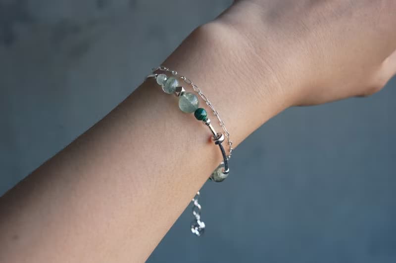 森 - 綠幽靈 綠草莓晶 孔雀石 葡萄石 925純銀 雙鍊手鍊