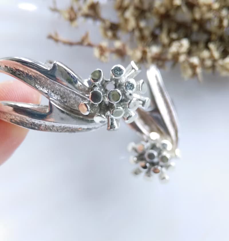 Vintage Jewelry 西洋古董飾品 Marboux 銀色調 花葉 夾式耳環