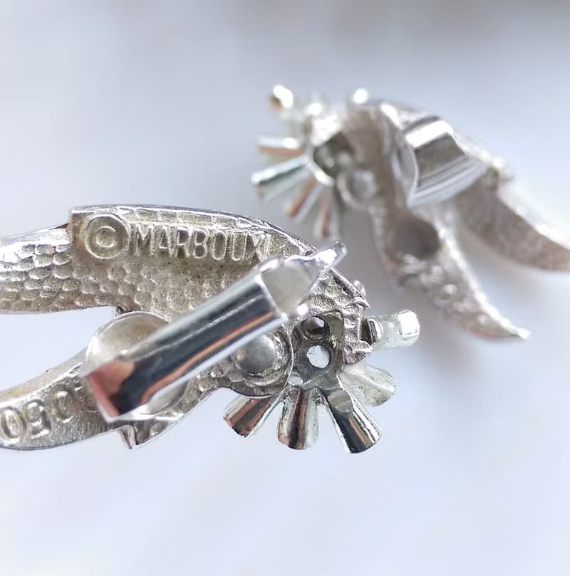 Vintage Jewelry 西洋古董飾品 Marboux 銀色調 花葉 夾式耳環