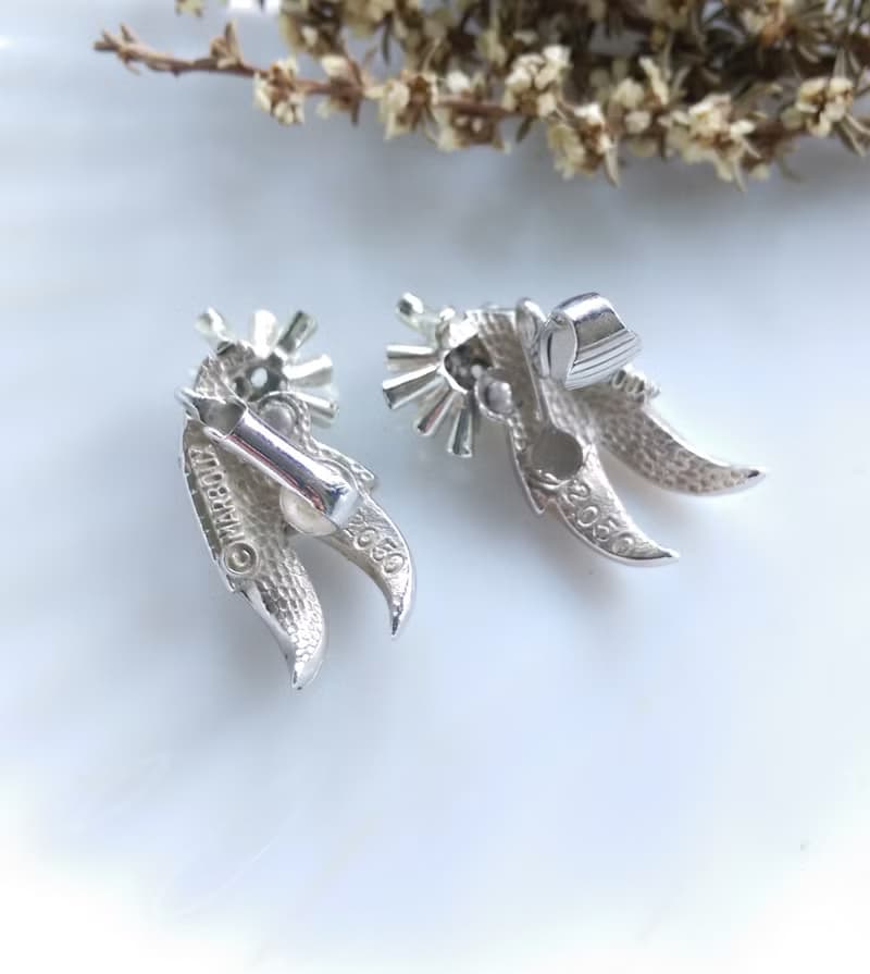 Vintage Jewelry 西洋古董飾品 Marboux 銀色調 花葉 夾式耳環