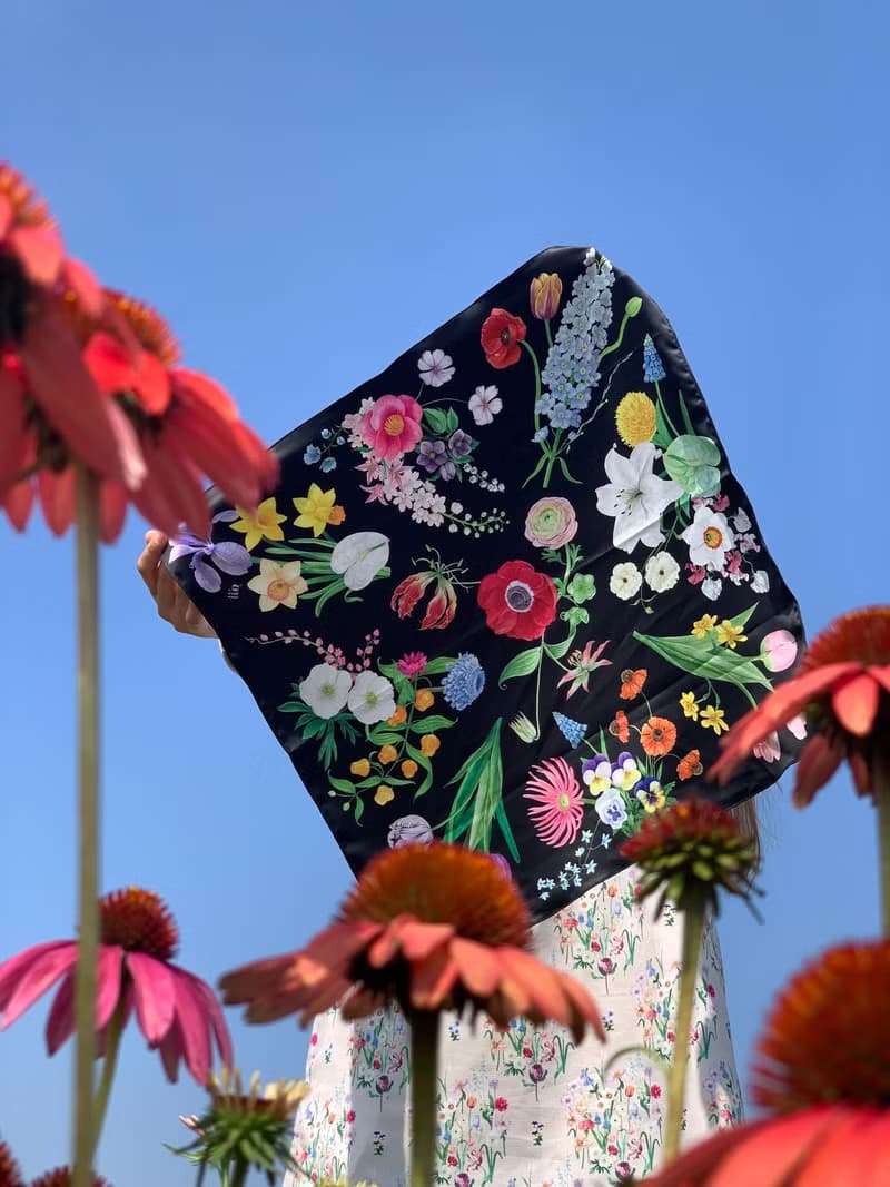 Scarf : silk satin ttq floral scarf : MIDNIGHT